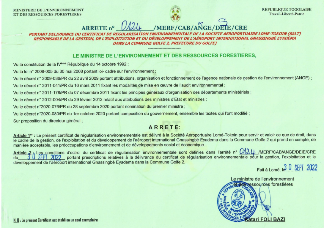 Certificate of Acretation